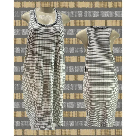 Vince Camuto XLVanilla Striped Textured Scoop Fringe Neck Racerback Tank Dress - Picture 1 of 6